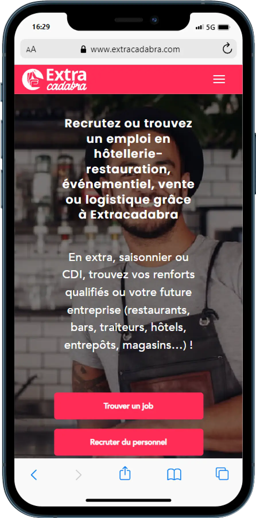 Ancienne interface mobile - Home page Extracadabra